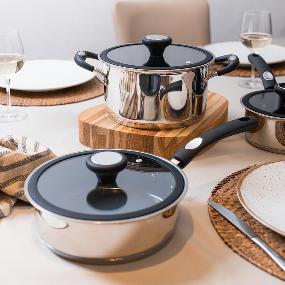 Jogo de Panelas Solar Ceramic Aço Inox Fundo Triplo Rev Interno Cerâmico 4 Peças Tramontina 65120026