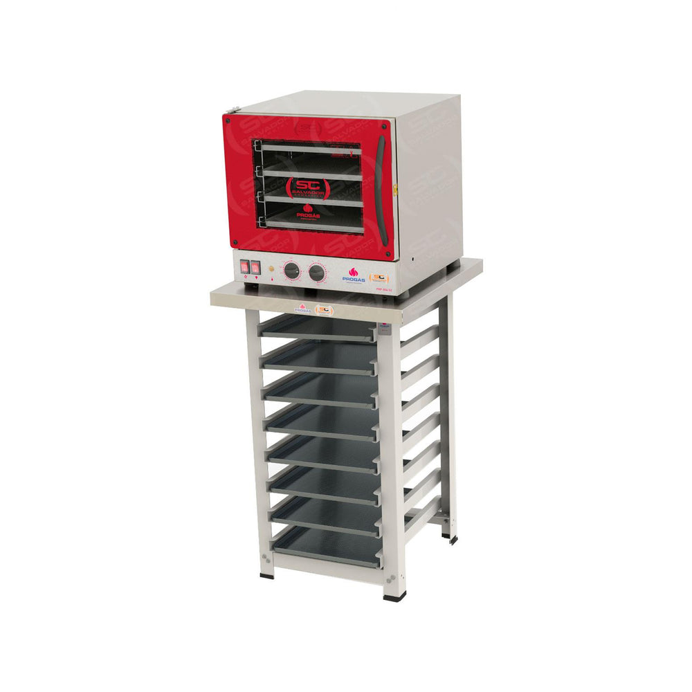 Kit Forno Turbo Elétrico PRP-004 G2 127V Vermelho + Bancada MES-004 + 8 Assadeiras - Progás