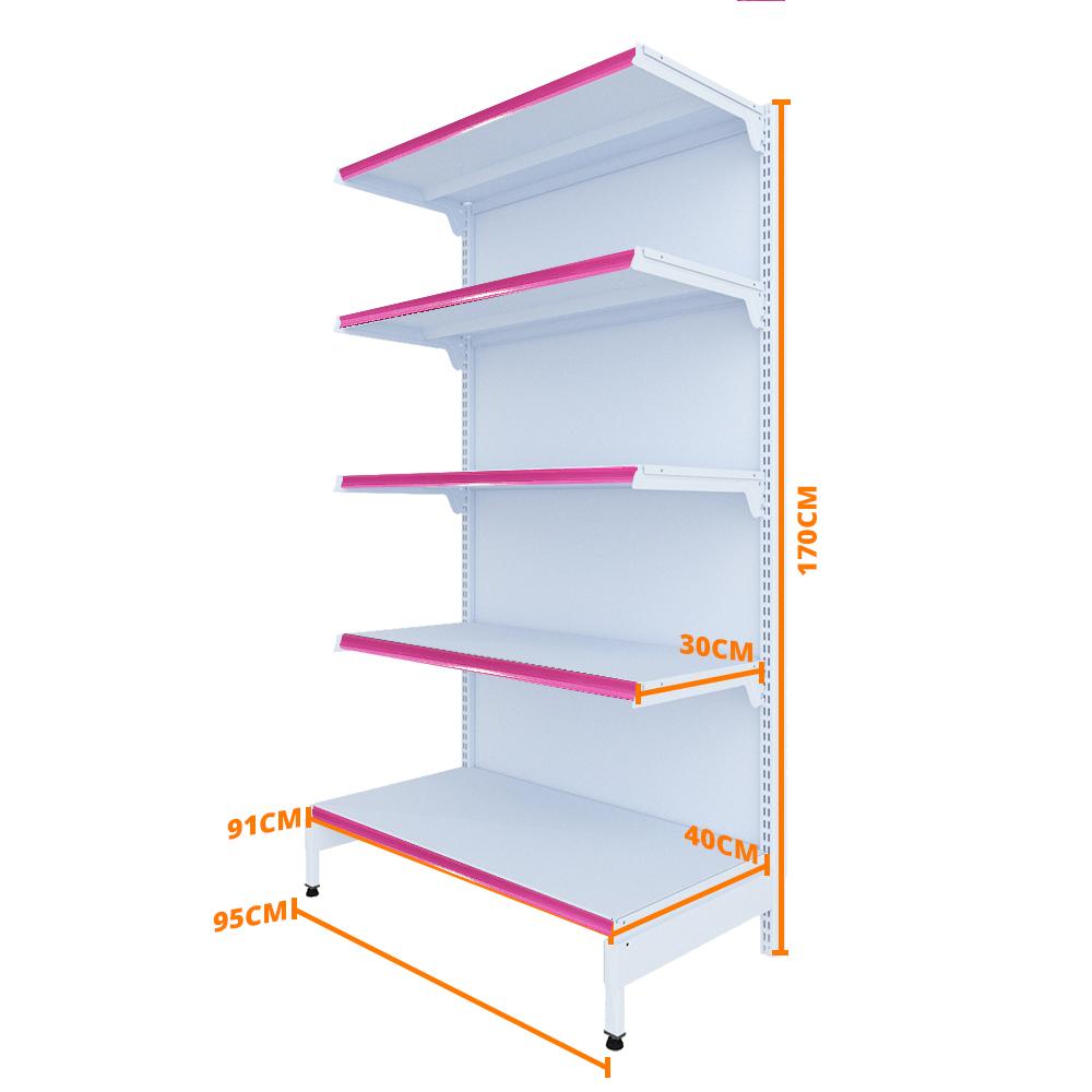 Gôndola Prateleira New Plus 1,70 Parede Inicial GPI - Sa Gôndolas Porta Etiquetas Rosa