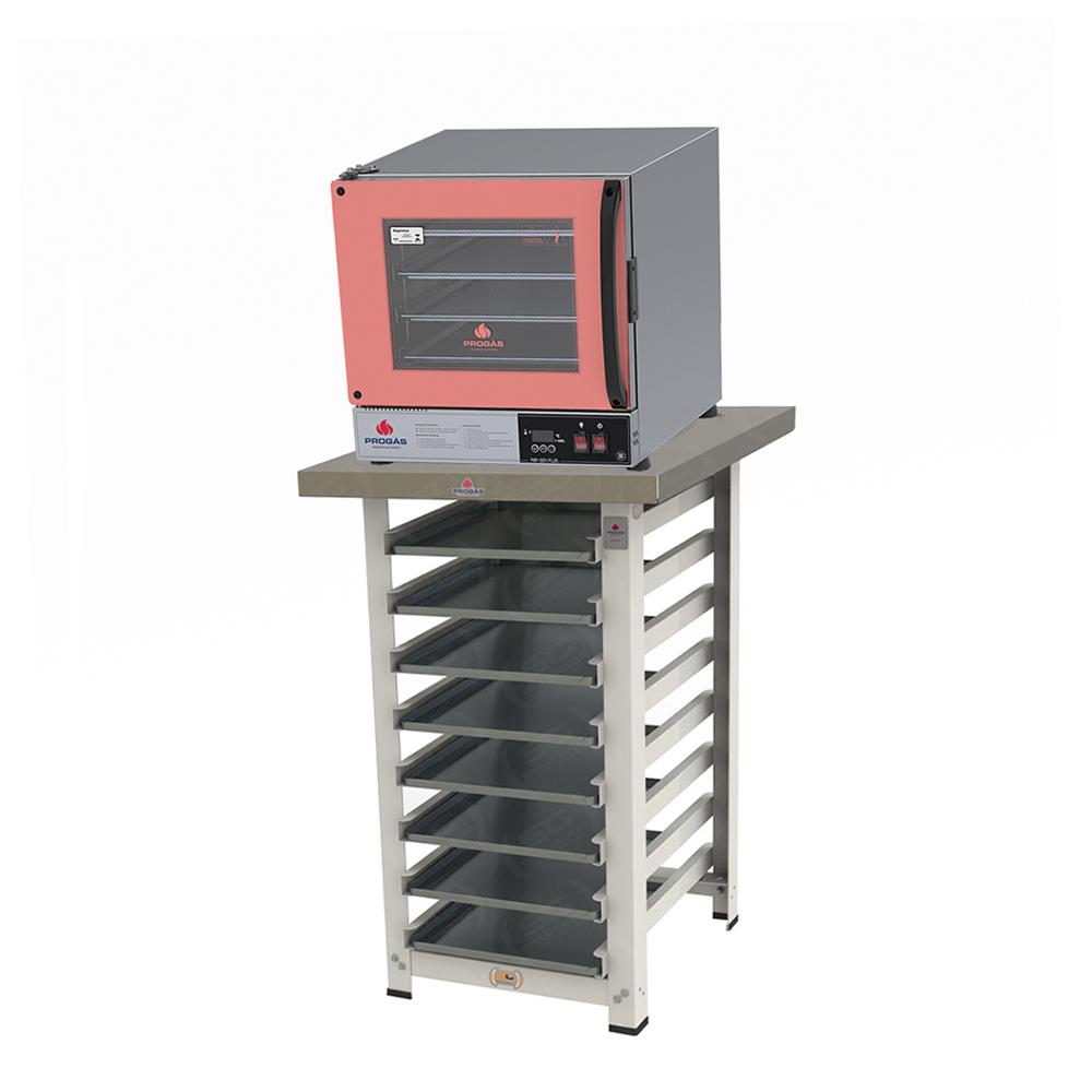 Kit Forno Turbo Elétrico PRP-004 Plus 220V Rosa + Bancada MES-004 + 8 Assadeiras - Progás