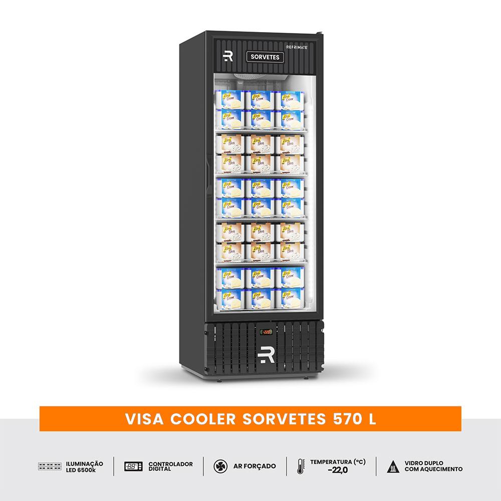 Visa Cooler Sorvete Freezer Porta Vidro Aquecido ar Forçado -22ºc 570l Vcs570pvpb 220v - Refrimate