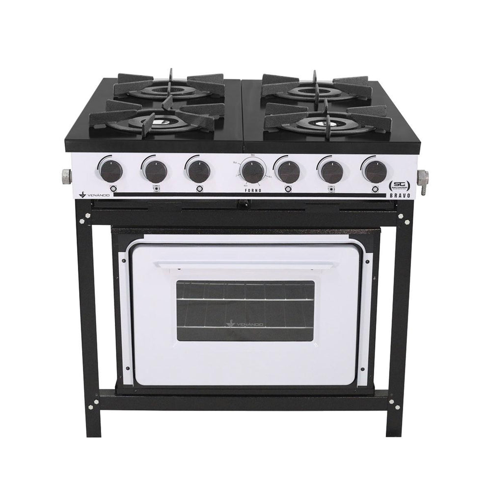 Fogão Industrial 4 Bocas a Gás Baixa Pressão Bravo Multicores Com Forno Branco BR4BF - Venâncio