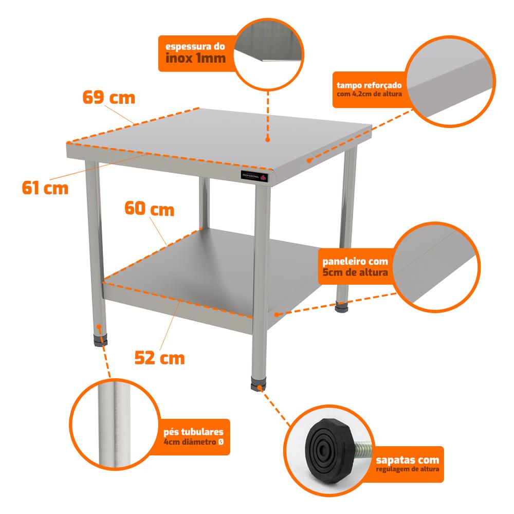 Cavalete Total Inox Mesa Bancada Para Chapa e Char broiler Profissional Pro-60 - Progás P44801