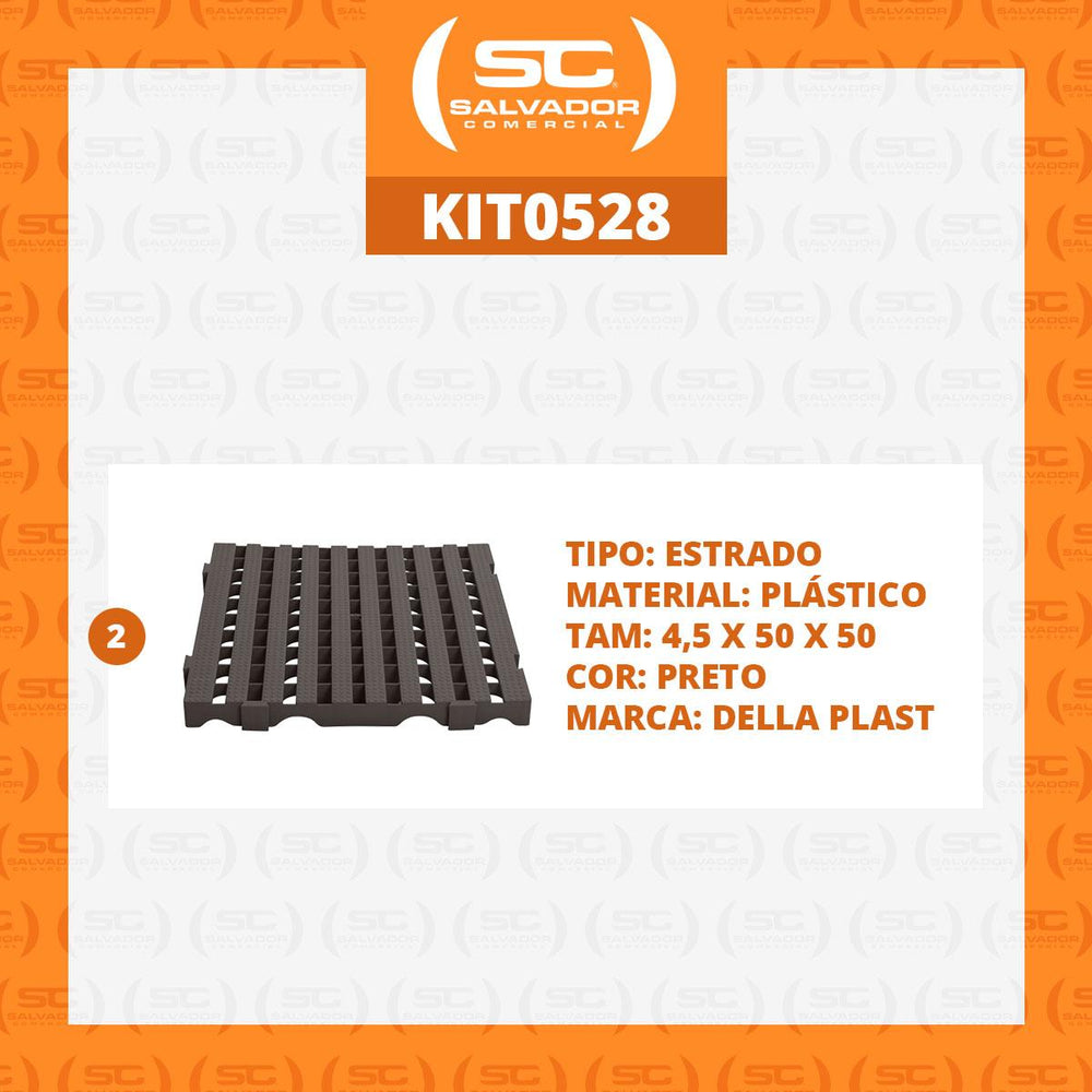 Conjunto Estrado Piso Plástico 2 Unidades 2,5x50x50 Preto - Della Plast