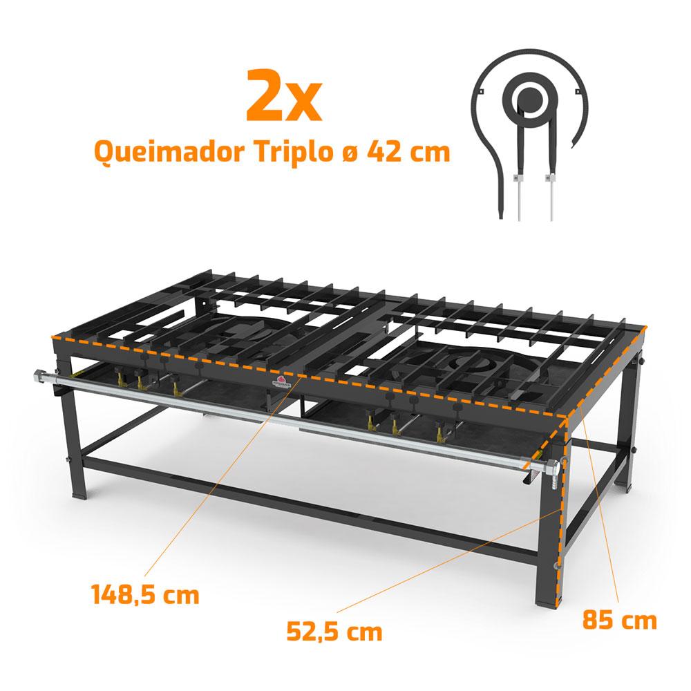 Fogão Industrial 2 Bocas a Gás Alta Pressão Chama Tripla Altura 50cm PFI-200 – Progás