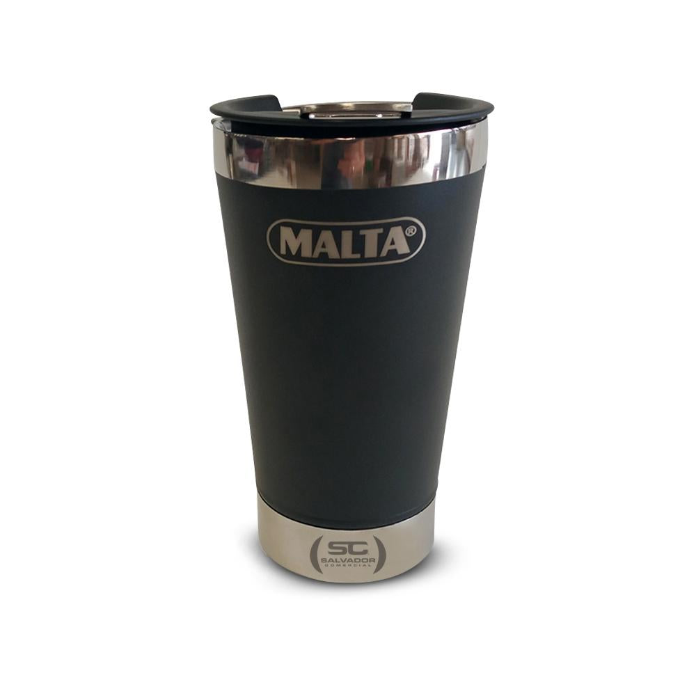 Copo Térmico Para Cerveja Chopp Gelado Em Inox 473ml Cqs 5748 Preto Com Tampa e Abridor - Malta