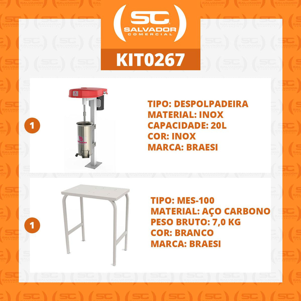 Kit Despolpadeira Extrator de Açaí e Frutas 3 Peneiras 20 Litros DES-20 Bivolt + Mesa MES-100 - Braesi