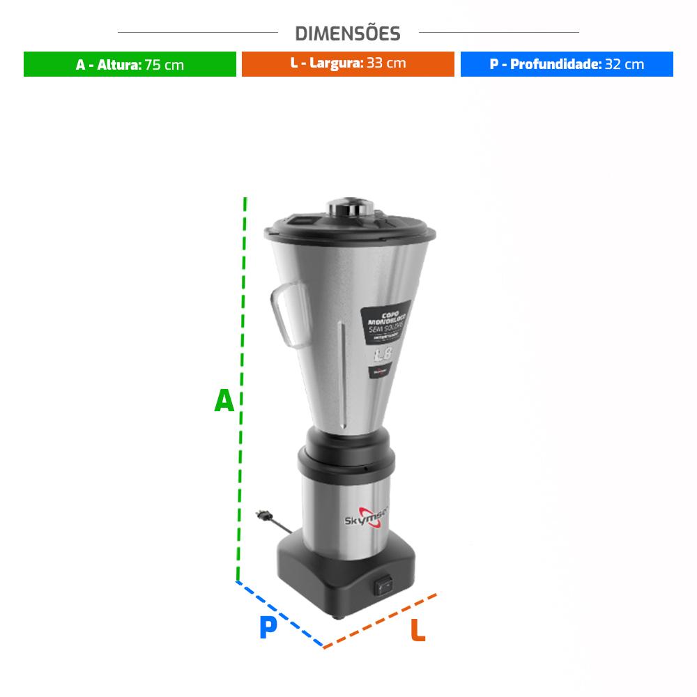 Liquidificador De Baixa Rotação Comercial Inox 8 Litros Monobloco 1/2 CV 3500RPM L8 Bivolt - Skymsen 70982.4