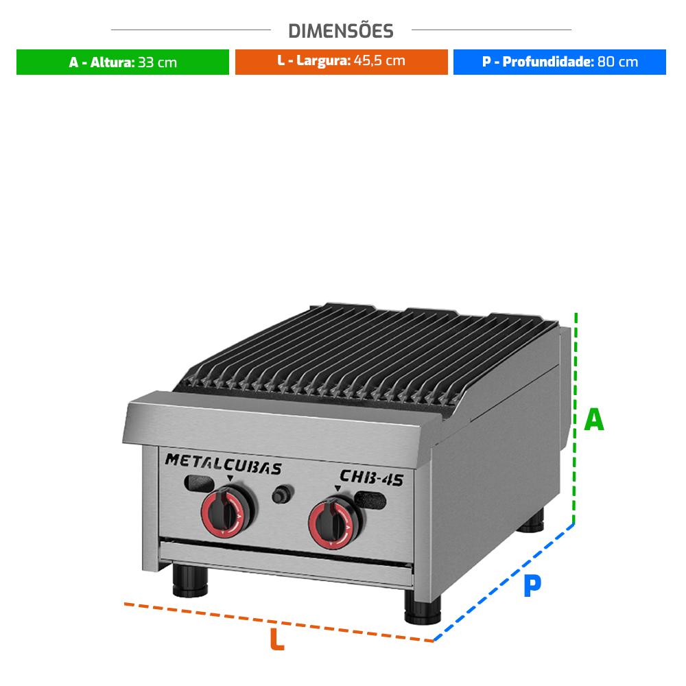 Char Broiler Chapa Grill Premium 45cm Profissional Aço Inox a Gás Chb-45 g2 - Metalcubas