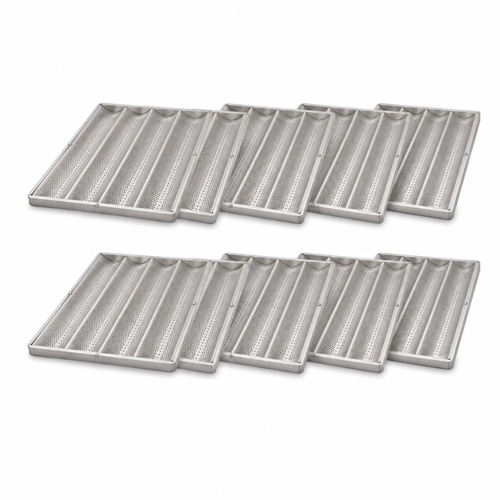 Conjunto 10 Esteiras Assadeira Canaleta Perfurada 4 Ondas Pão Francês Alumínio 35x35 - Imeca 7557