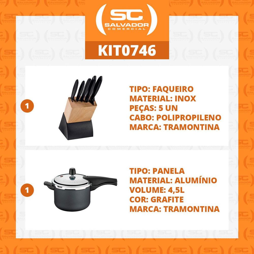 Kit Faqueiro Plenus 6 Peças + Panela de Pressão 4,5 Vancouver Grafite - Tramontina