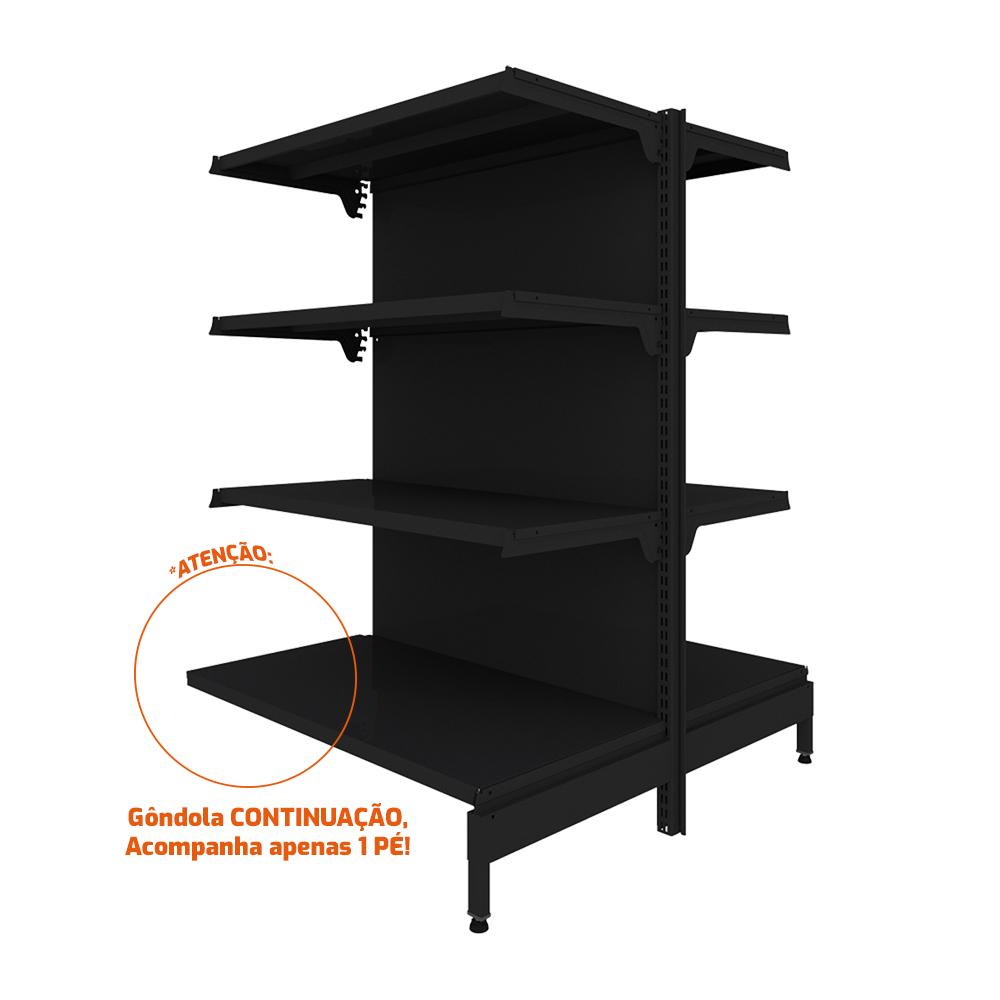 Gôndola Prateleira Preta New Plus 1,40 Central Continuação GCC - Sa Gôndolas Porta Etiquetas Rosa