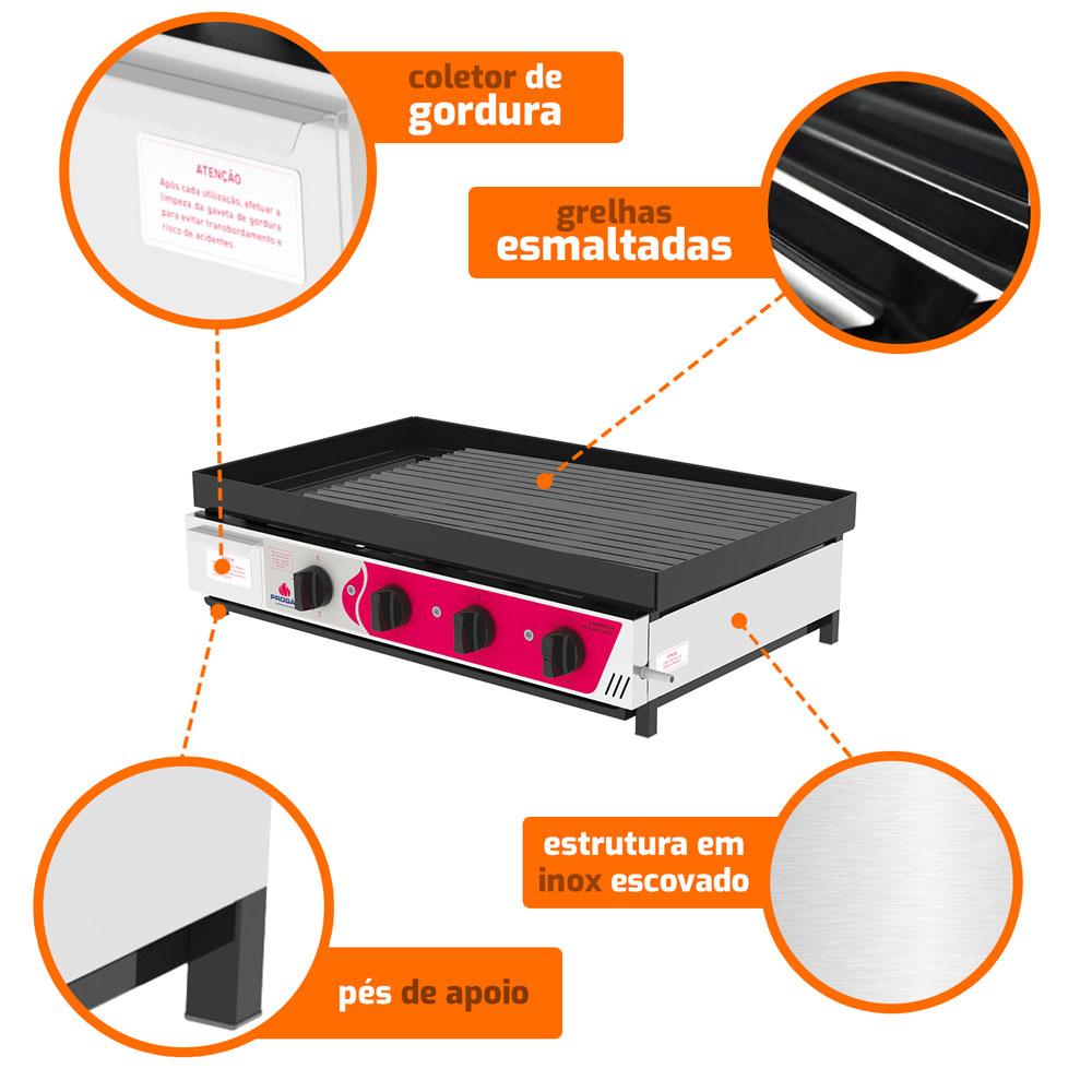 Chapa Char Broiler Profissional Para Lanchonetes a Gás em Aço Inox Escovado Prcb-800 Style - Progás