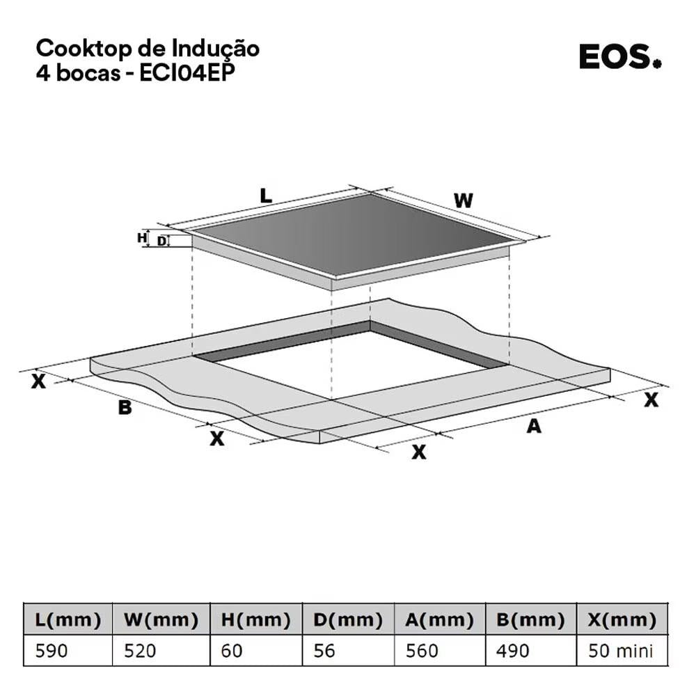 Fogão Cooktop de Indução 4 Bocas Preto 7500w Cheff Gourmet Eci04ep 220v - Eos B166390