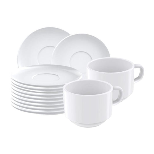 Conjunto de 6 Xícaras 240ml e 6 Pires de Chá Paola em Porcelana Branca - Tramontina 96600137