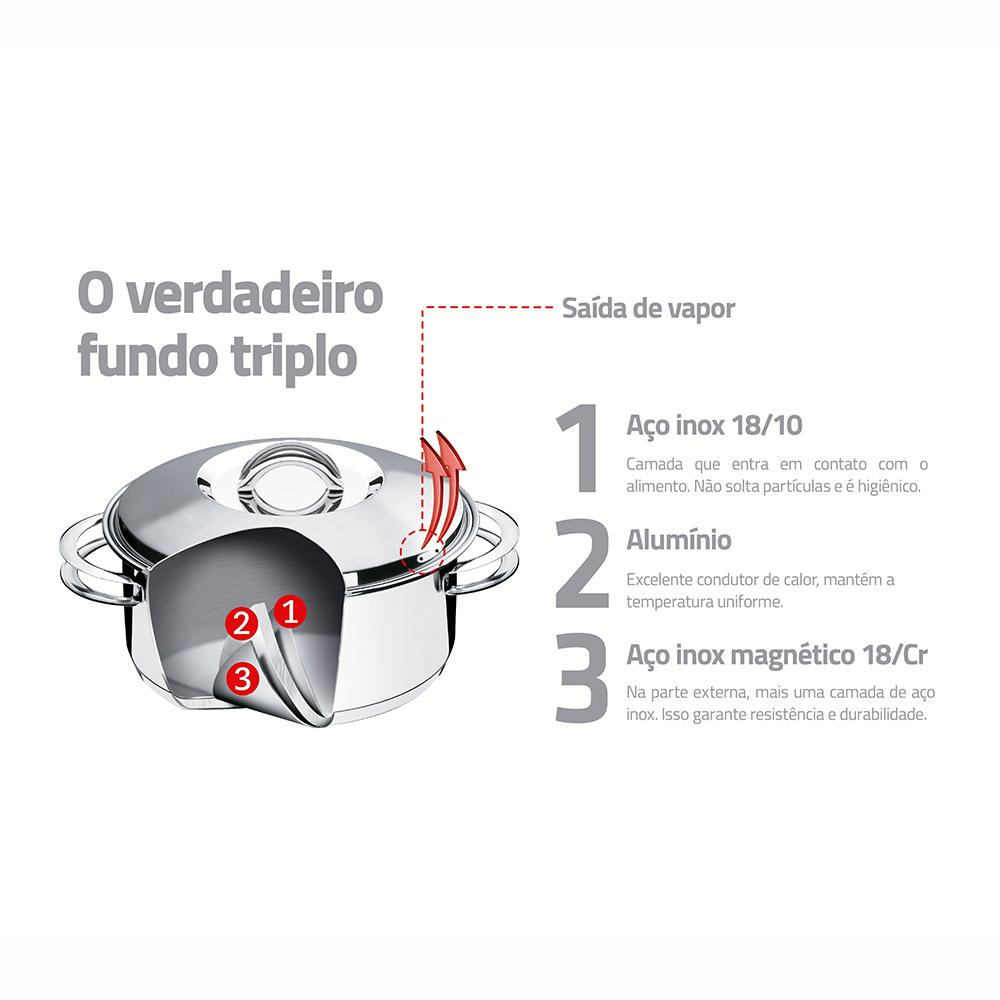Jogo de Cozi-vapore Inox Cuscuzeira Solar Fundo Triplo 2 Peças 16cm - Tramontina 65500300