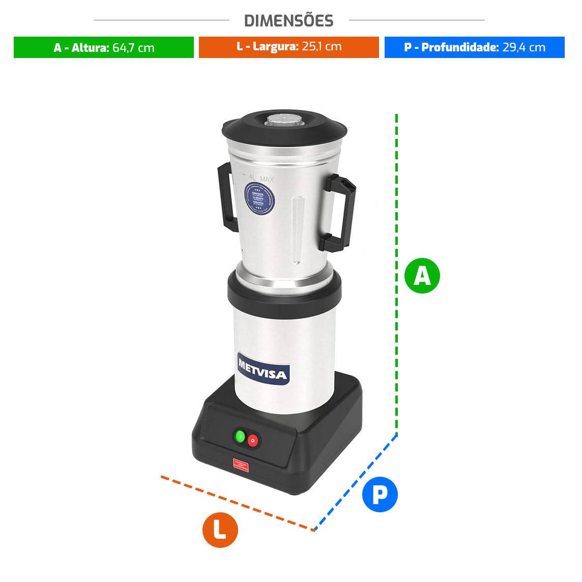 Liquidificador Comercial Baixa Rotação 4l 3500 Rpm 1/2cv Lqi.4 127v - Metvisa