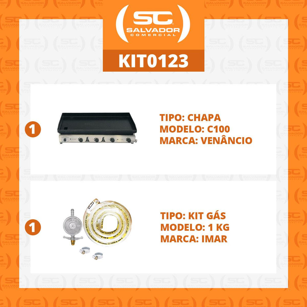 Kit - Chapa Bifeteira A Gás Lisa 100cm Comercial Aço Carbono C100 6,35mm + Kit Gás - Venâncio