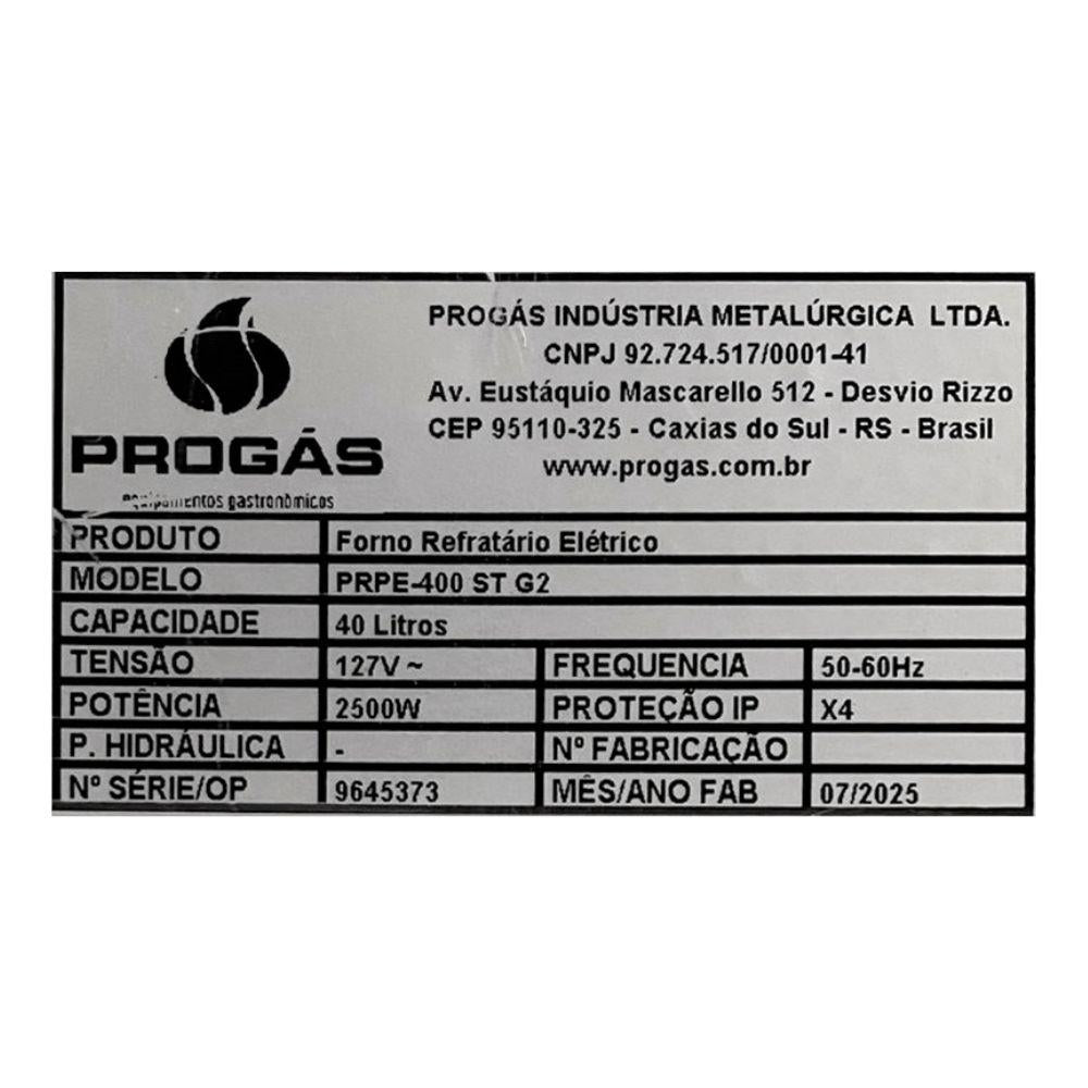 SEMINOVO - Forno Lastro Refratário Mini Chef Prpe-400 Elétrico Gratinador Progas 127V