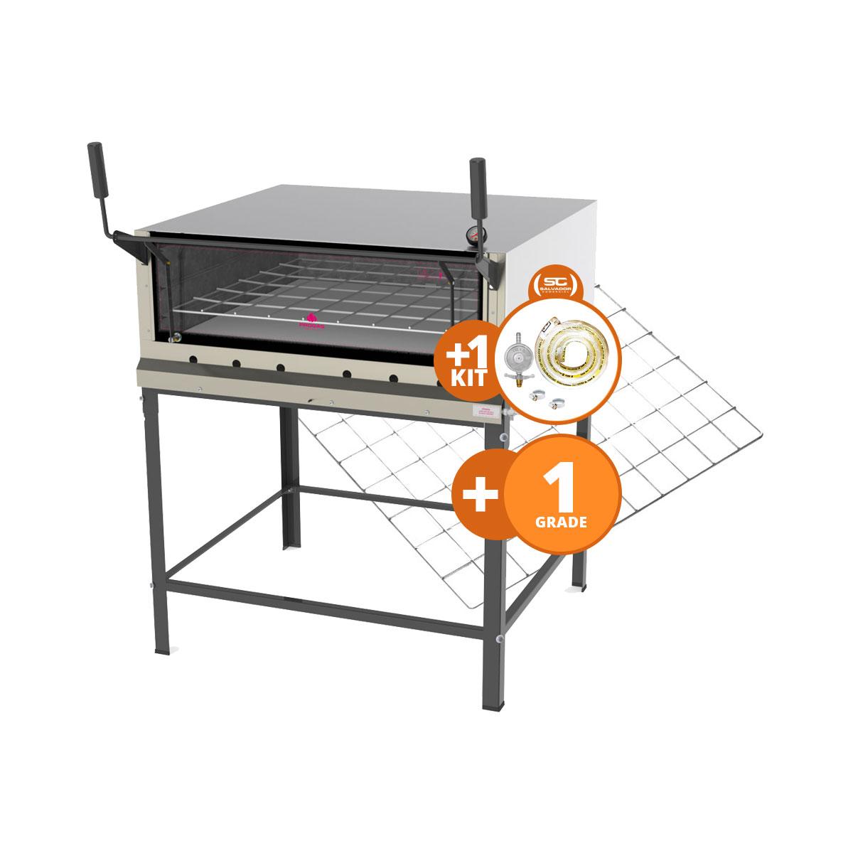 Kit - Forno Assador Refratário Gás Prp-900g + Grade Extra + Kit Gás - Progás