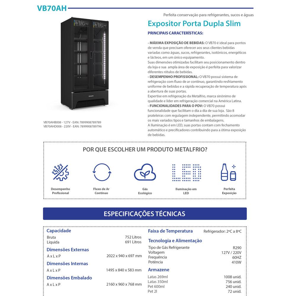 Refrigerador Expositor Vertical Bebidas Duas Portas Vidro 691/752L VB70AH All Black 220V - Metalfrio