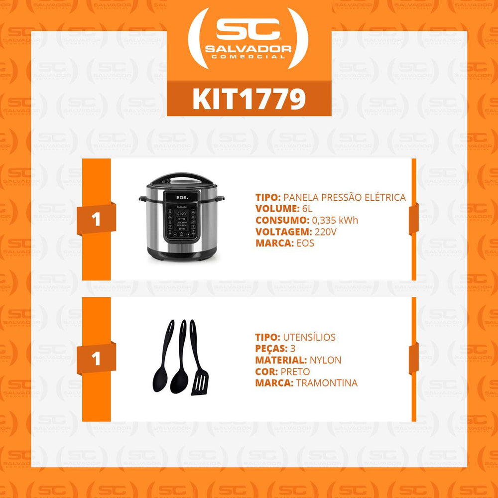 Kit Panela De Pressão Elétrica Digital EPP60DI 220V EOS + Utensílios Tramontina