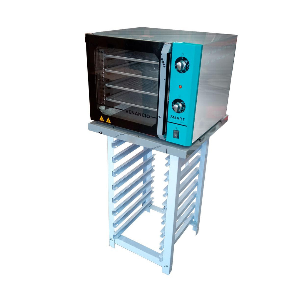 Kit Forno Turbo Convector Smart Basic. Inox e Turquesa FCSB4E 220V + Bancada MES-004 - Venâncio