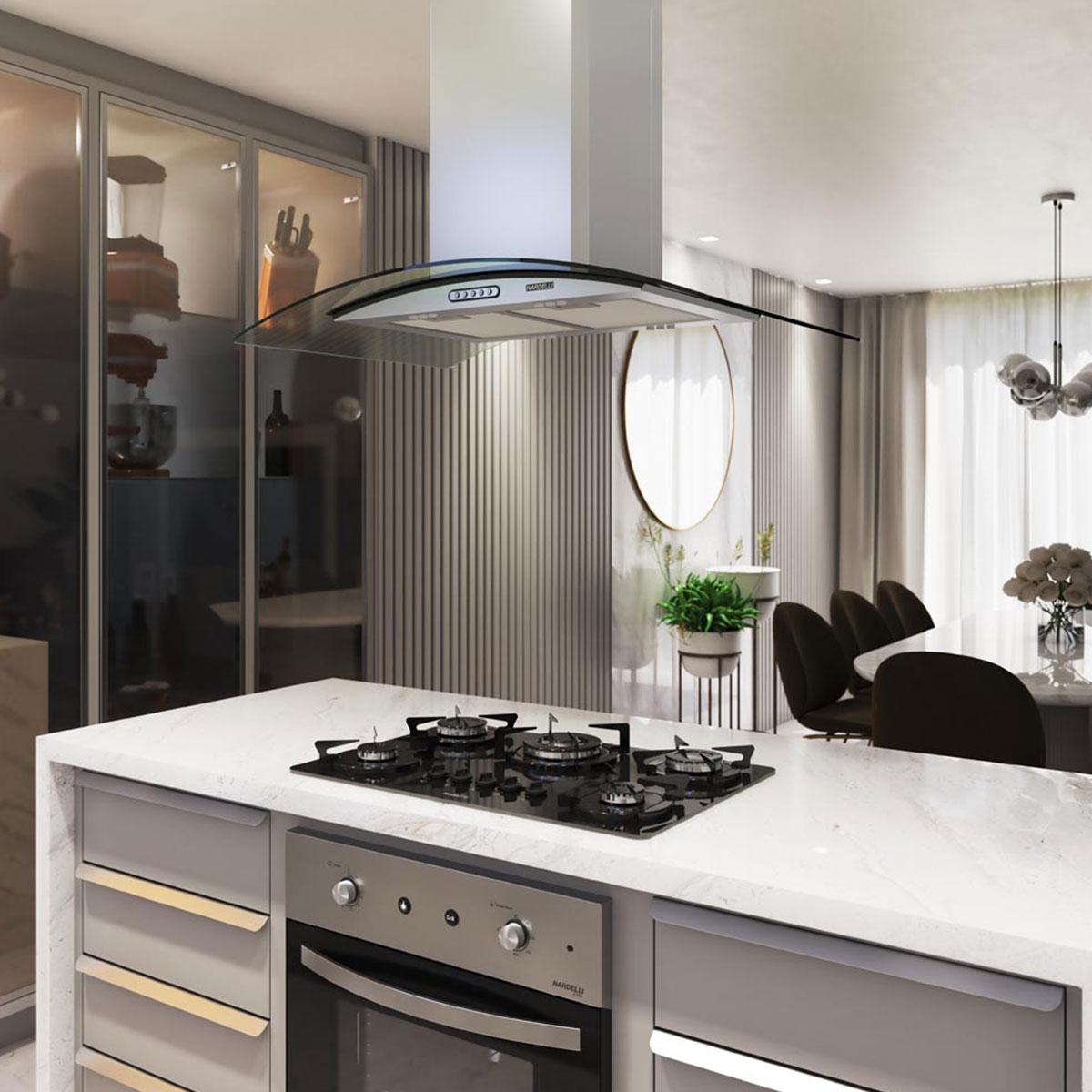 Coifa e Depurador Ilha em Inox e Vidro Curvo 90cm CIVC90 220V - Nardelli 50011410-2