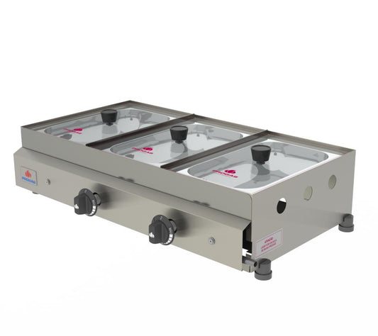 Molheira Salsicheira 3 Cubas Visor em Vidro á Gás Pr-03g - Progás