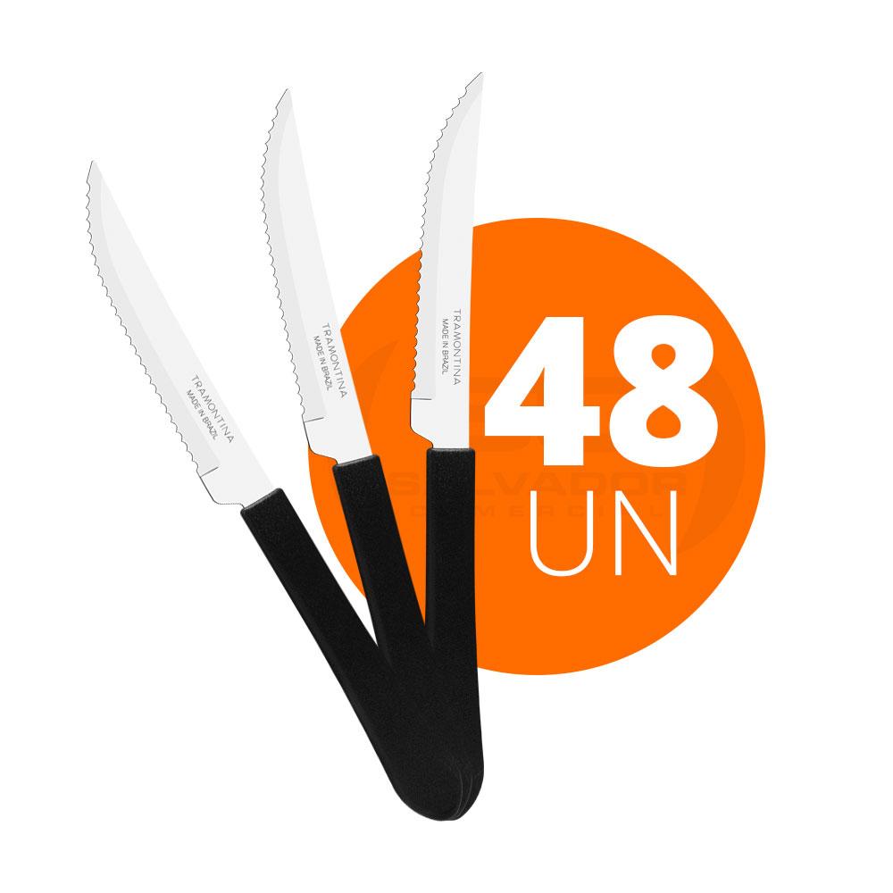 KIT - 48 Facas para Churrasco Leme Com Lâmina em Aço Inox 4 POL Cabo Preto FPBAG - Tramontina
