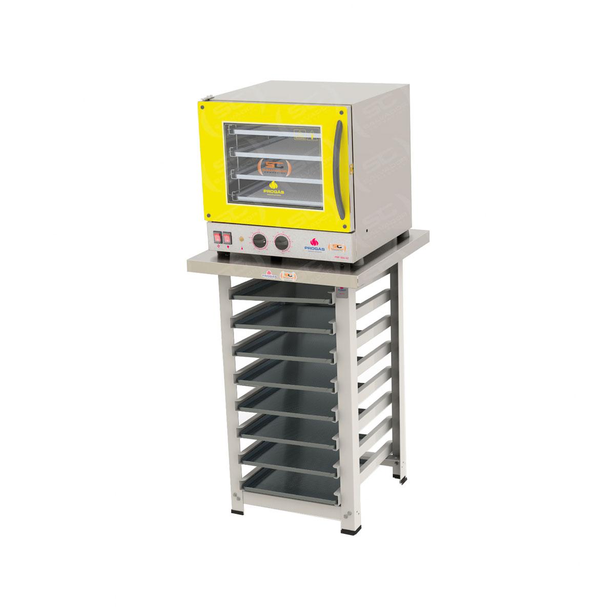 Kit - Forno Turbo Prp-004 127v Amarelo + Bancada Mes-004 + 8 Assadeiras - Progás