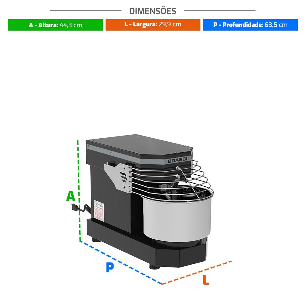 Amassadeira Espiral 3 Kg Masseira Industrial Preta Epóxi 10 Velocidades AES-03 Bivolt - Braesi B18881