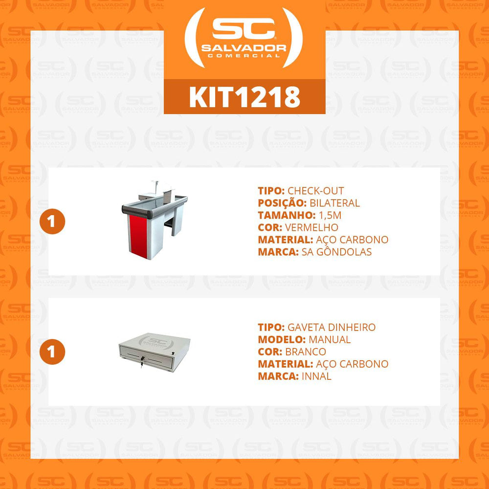Kit - Caixa Supermercado Empacotador Check-out 1,5m Recorte + Caixa Dinheiro Manual Vermelho