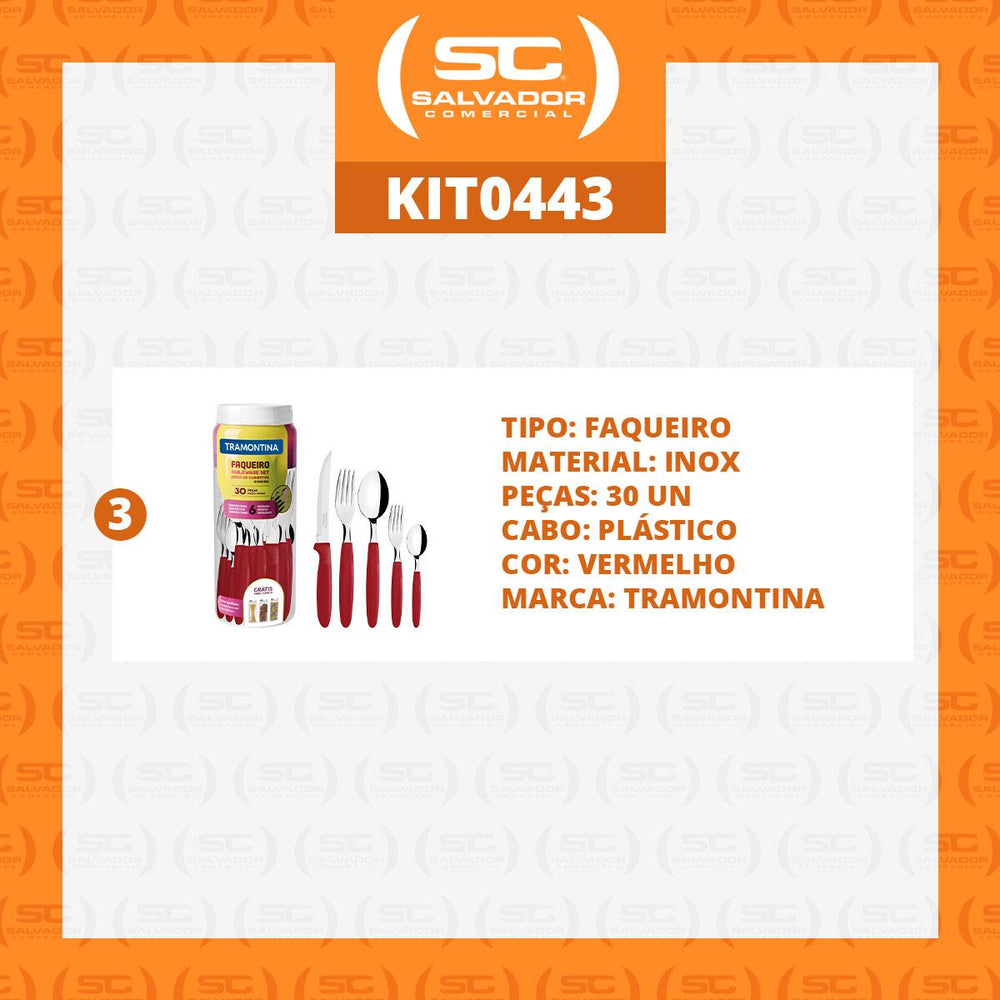 Kit 3 Faqueiros Inox 30 Peças Ipanema Vermelho - Tramontina