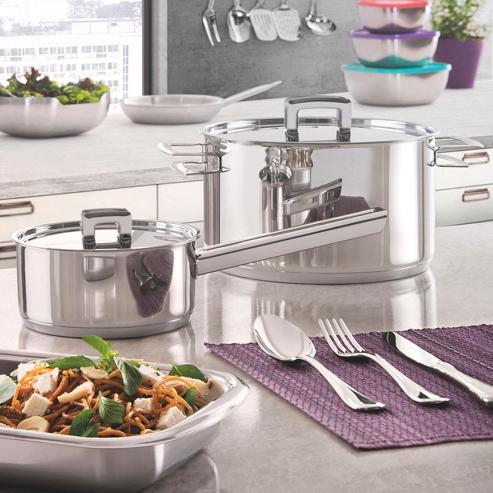 Jogo de Panelas Brava Aço Inox Fundo Triplo Tampa Plana 4 Peças - Tramontina 65400020