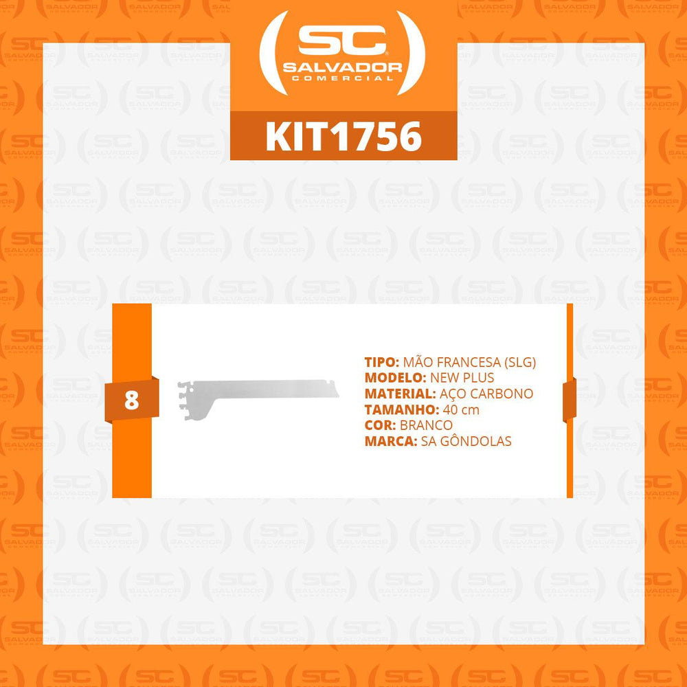 Kit 8 Mãos Francesas Apoio Para Bandeja 40cm SLG Gôndolas New Plus - SA Gôndolas
