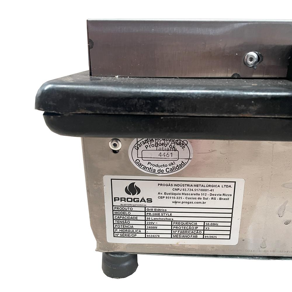 SEMINOVO - Grill Simples 1 Prensa Maior Pr-500e 220V New - Progás