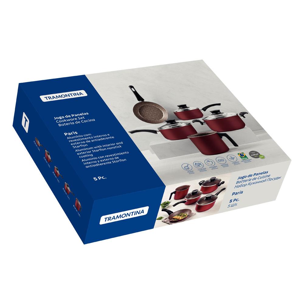 Conjunto de Panelas Paris 5 Peças em Alumínio Antiaderente Vermelho - Tramontina 28599701