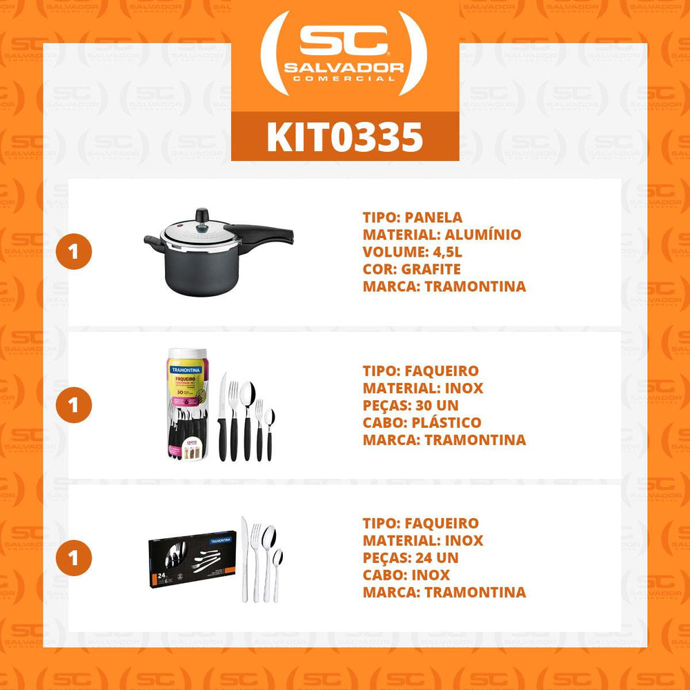Kit Panela de Pressão 4,5L Grafite + 1 Faqueiro 30pç + 1 Faqueiro Inox 24pç - Tramontina