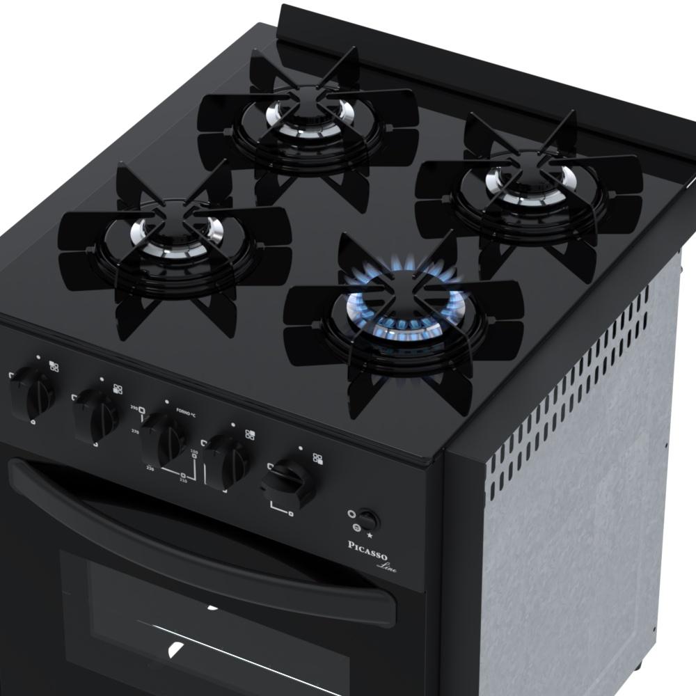 Fogão de Embutir 4 Bocas Picasso Line Preto Fosco Gás Glp Com Forno PCEL450 - Venax 30258