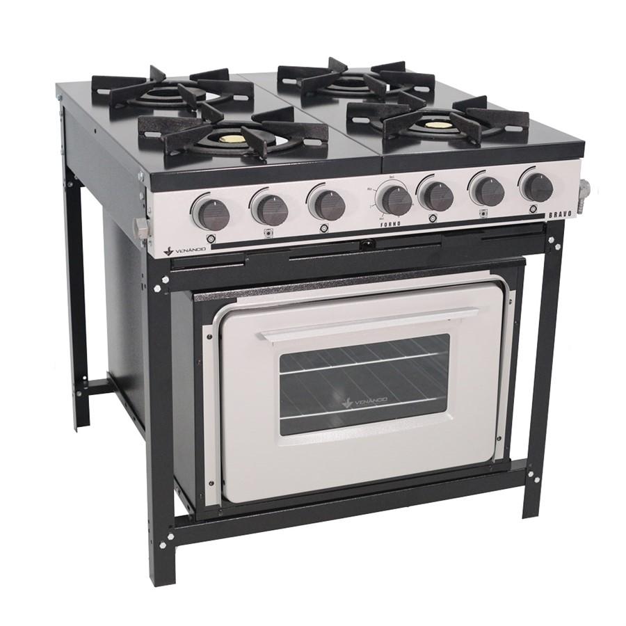 Fogão Industrial 4 Bocas a Gás Baixa Pressão Com Forno Linha Bravo BR4BF - Venâncio