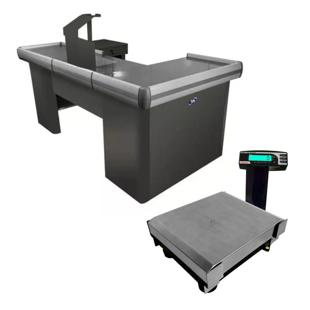 Kit Caixa De Supermercado Empacotador Check-Out Preto 2,00m + Balança Bivolt 30kg Urano