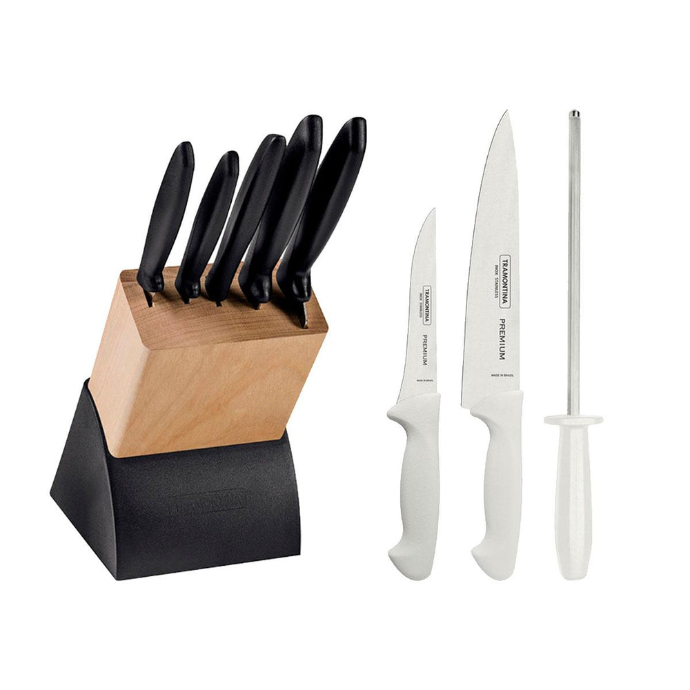 Kit Faqueiro Plenus 6 Peças + 1 Jogo de Facas Com Chaira Premium 3 Peças - Tramontina