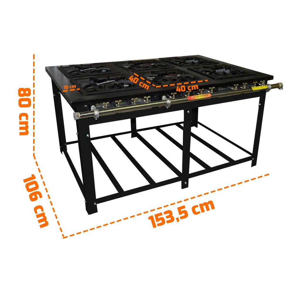 Fogão A Gás Profissional Maxi Cozinha Industrial Baixa Pressão 6 Bocas Duplas 40x40 M6D6E - Venâncio