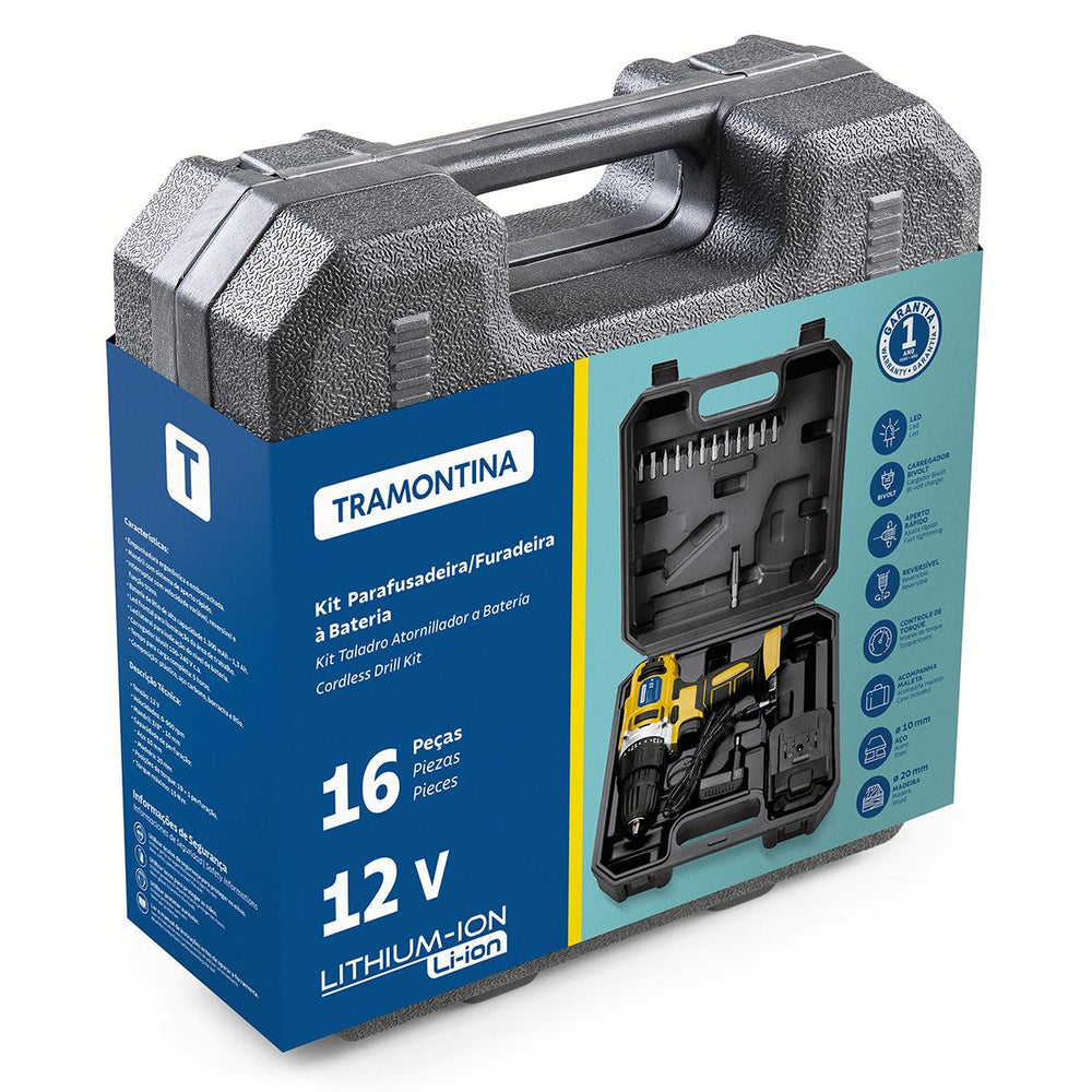 Parafusadeira Furadeira 12v à Bateria 16 Peças - Tramontina 42383216