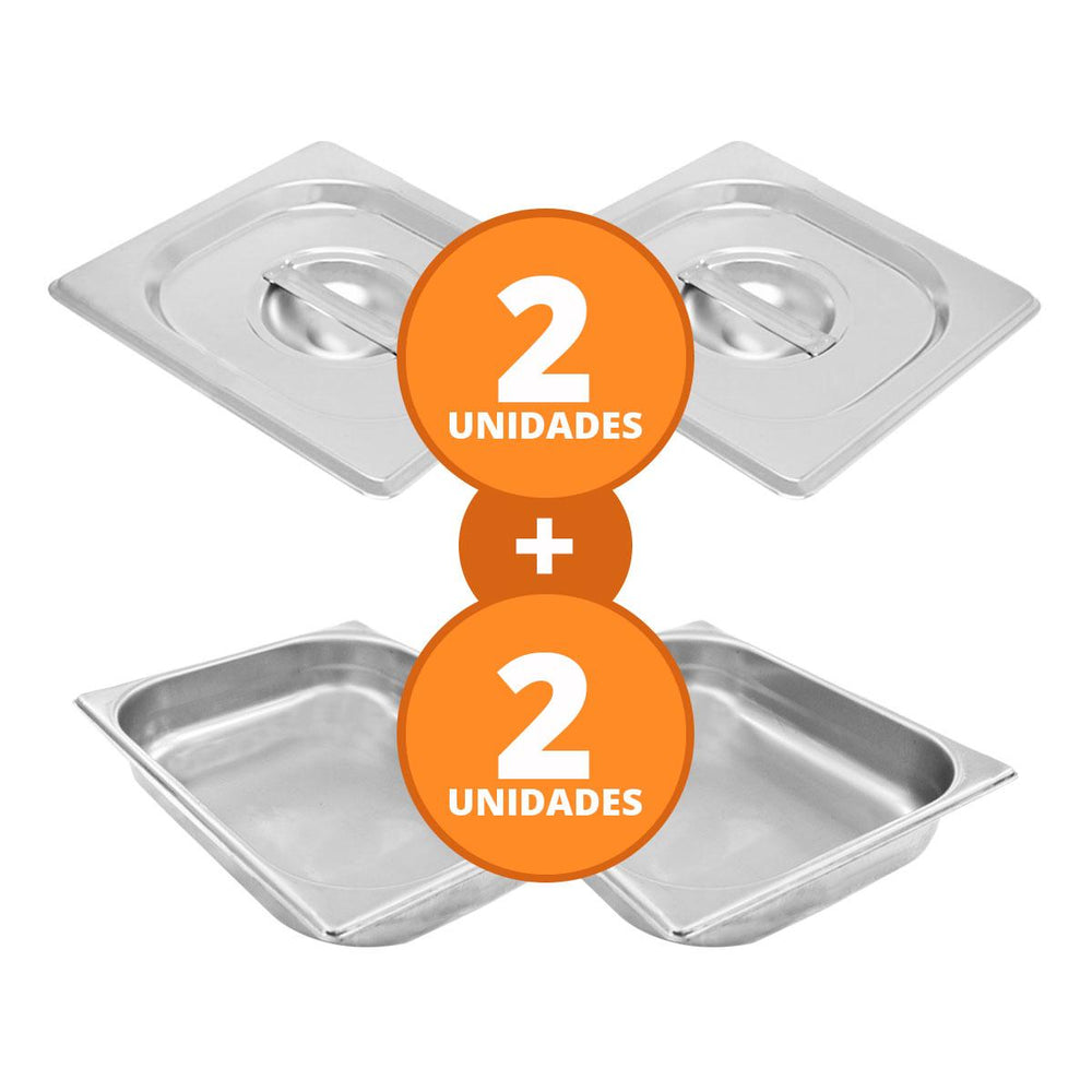 Kit Cuba Gastronômica Inox 2 Peças GN 1/2 Fria Profissional 325x265x60mm + 2 Tampas - Venâncio