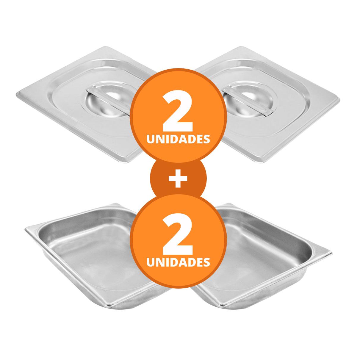 Kit - 2 Cuba Inox Gn 1/2 Fria 325x265x60 + 2 Tampas - Venâncio