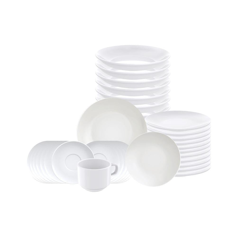 Jogo de Pratos e Xícaras 36 Peças Leonora em Porcelana Branco - Tramontina