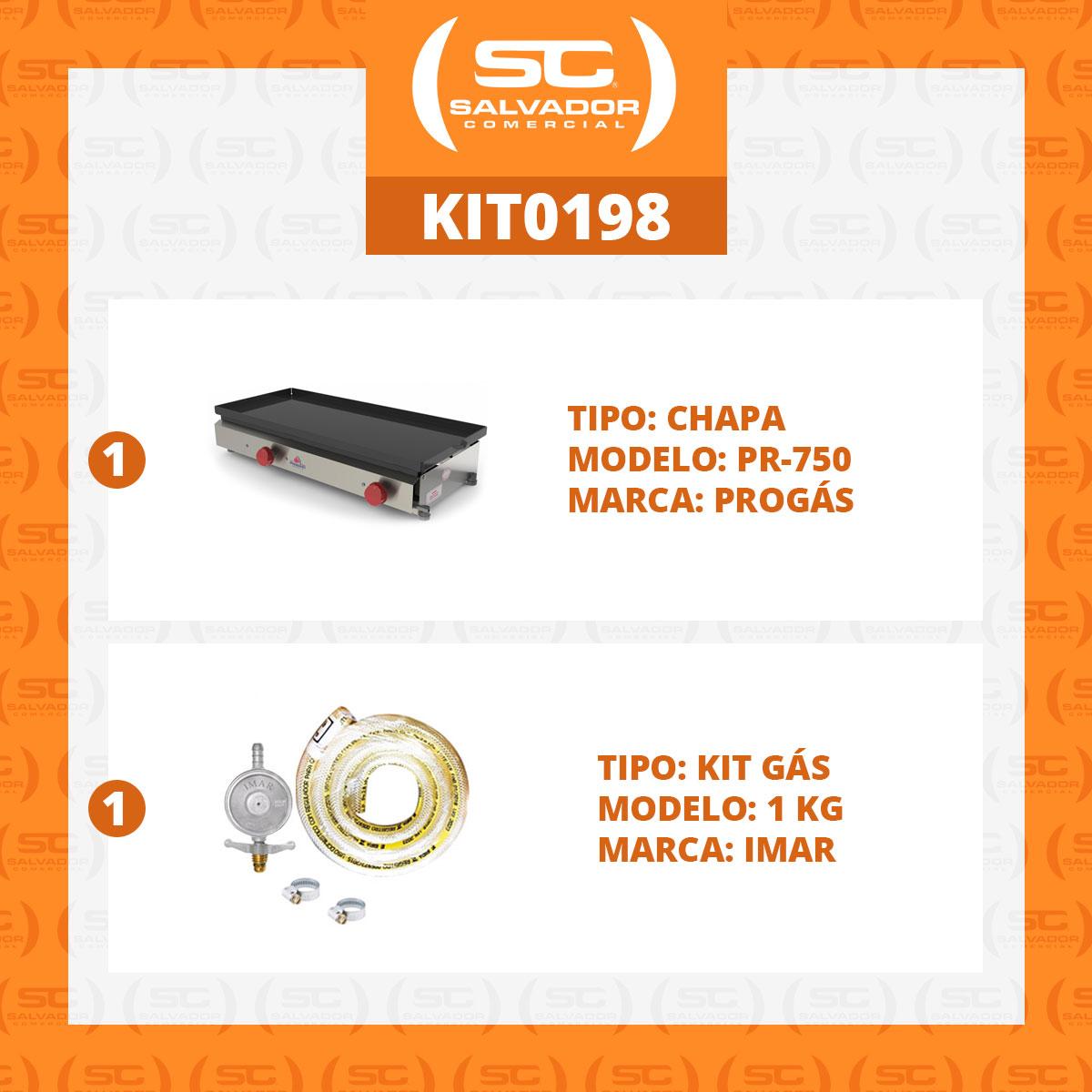 Kit - Chapa Bifeteira Lanche Gás Inox 75 Cm Pr-750g + Kit Gás - Progás