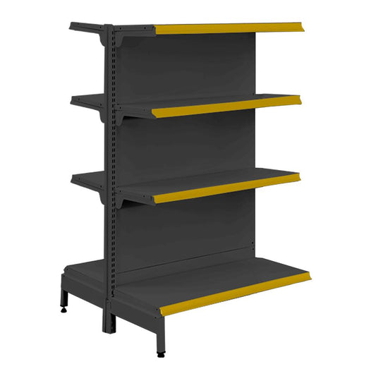 Gôndola Prateleira Preta New Plus 1,40 Central Continuação GCC - Sa Gôndolas Porta Etiquetas Amarelo